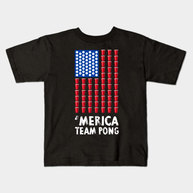 Beer Pong  American Flag T shirt 4th of July Kids T-Shirt by Pannolinno